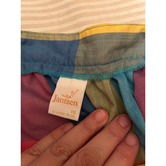 Vintage Jantzen Madras Plaid Cotton Button Skirt Size 16 - Picture 4 of 6